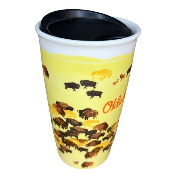 RARE STARBUCKS OKLAHOMA "BUFFALO ROAM" CERAMIC Double TUMBLER 12.4oz!! Brand New - Picture 4 of 7